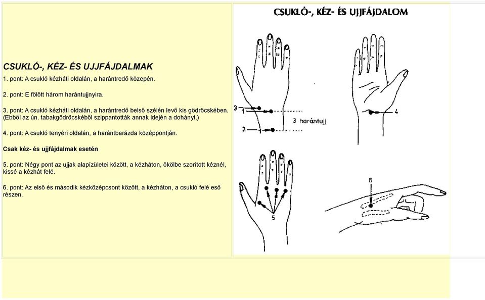 tabakgödröcskéből szippantották annak idején a dohányt.) 4. pont: A csukló tenyéri oldalán, a harántbarázda középpontján.