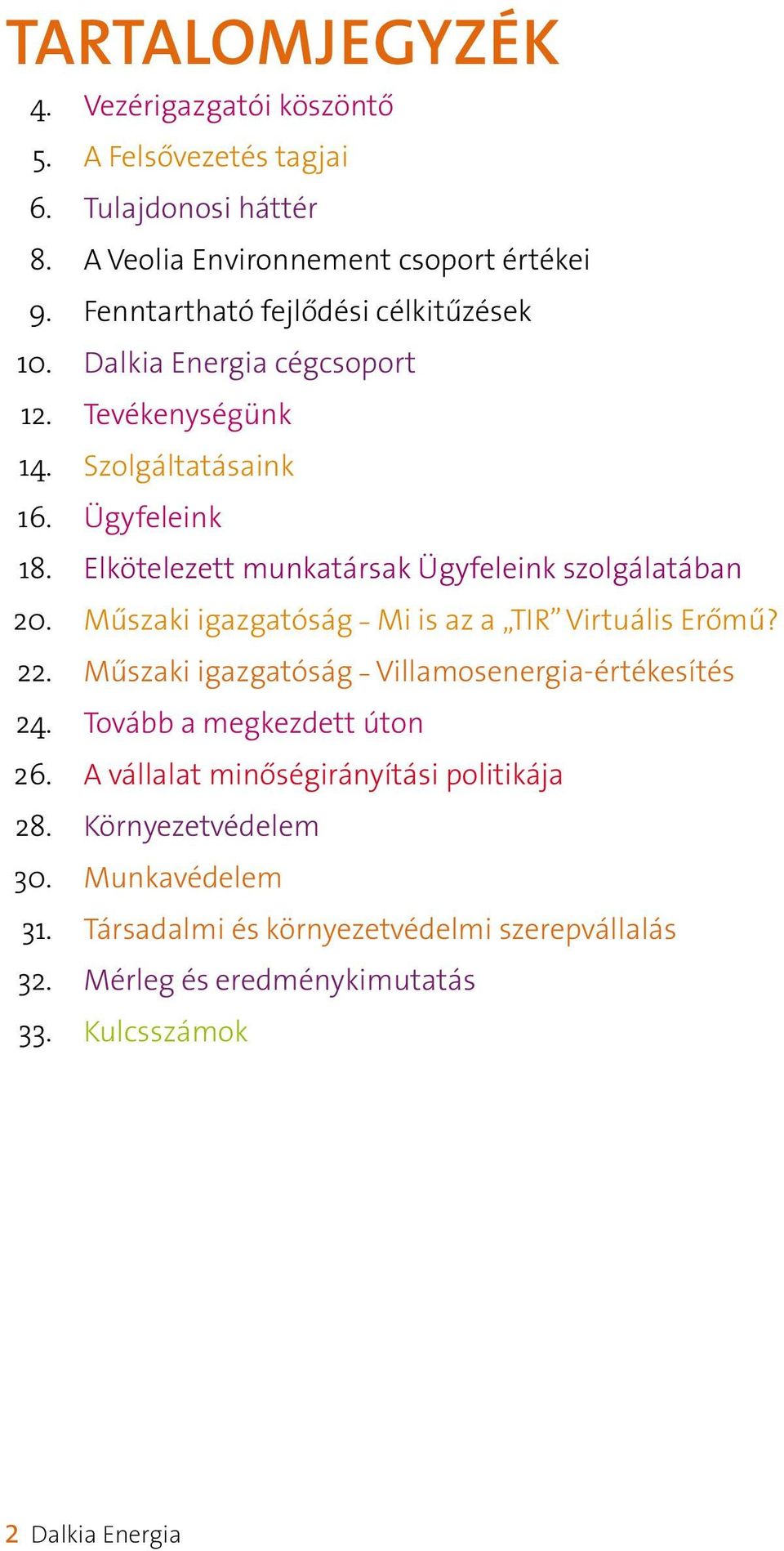 Elkötelezett munkatársak Ügyfeleink szolgálatában 20. Műszaki igazgatóság - Mi is az a TIR Virtuális Erőmű? 22.