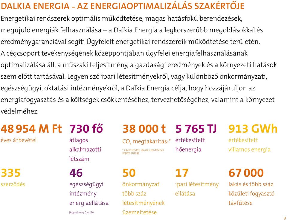 A cégcsoport tevékenységének középpontjában ügyfelei energiafelhasználásának optimalizálása áll, a műszaki teljesítmény, a gazdasági eredmények és a környezeti hatások szem előtt tartásával.