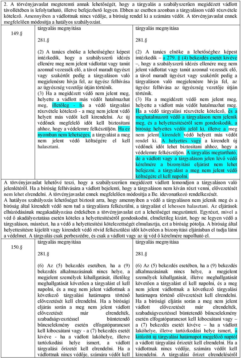 A törvényjavaslat ennek megfelelően módosítja a hatályos szabályozást. tárgyalás megnyitása tárgyalás megnyitása 149. 281.