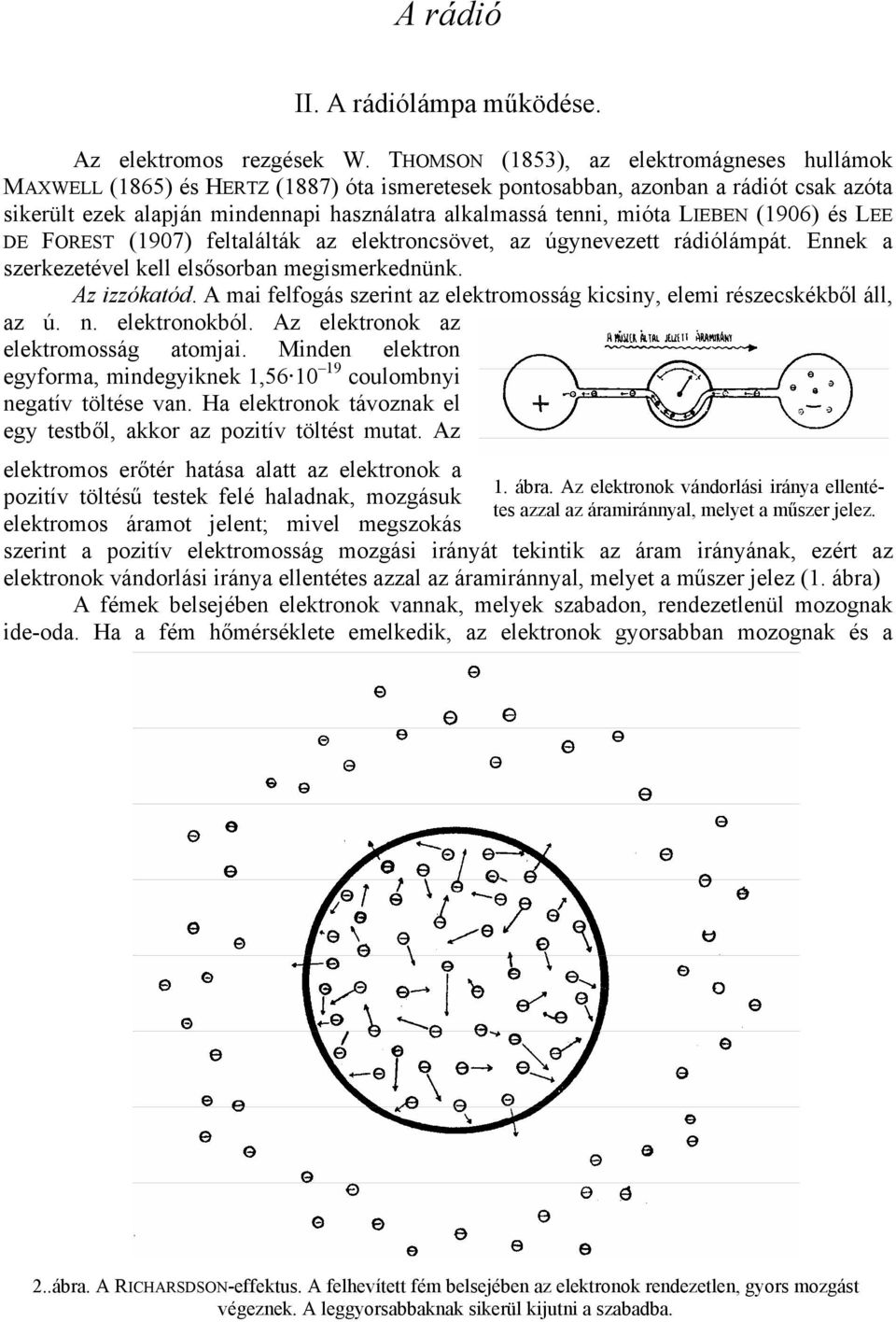 mióta LIEBEN (1906) és LEE DE FOREST (1907) feltalálták az elektroncsövet, az úgynevezett rádiólámpát. Ennek a szerkezetével kell elsősorban megismerkednünk. Az izzókatód.