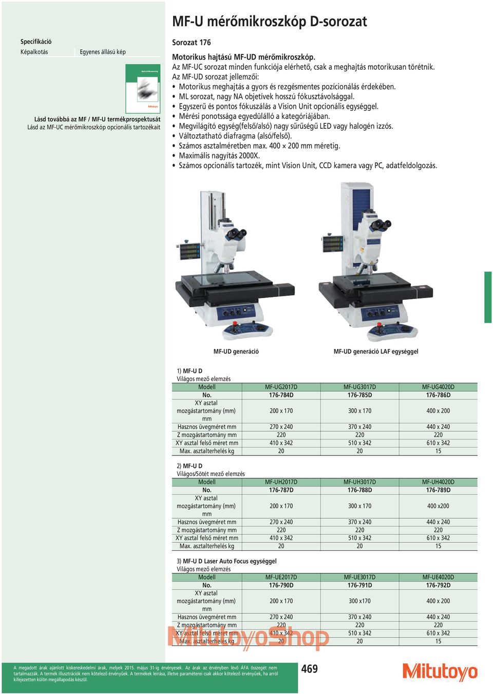 Az MF-UD sorozat jellemzői: Motorikus meghajtás a gyors és rezgésmentes pozícionálás érdekében. ML sorozat, nagy NA objetívek hosszú fókusztávolsággal.