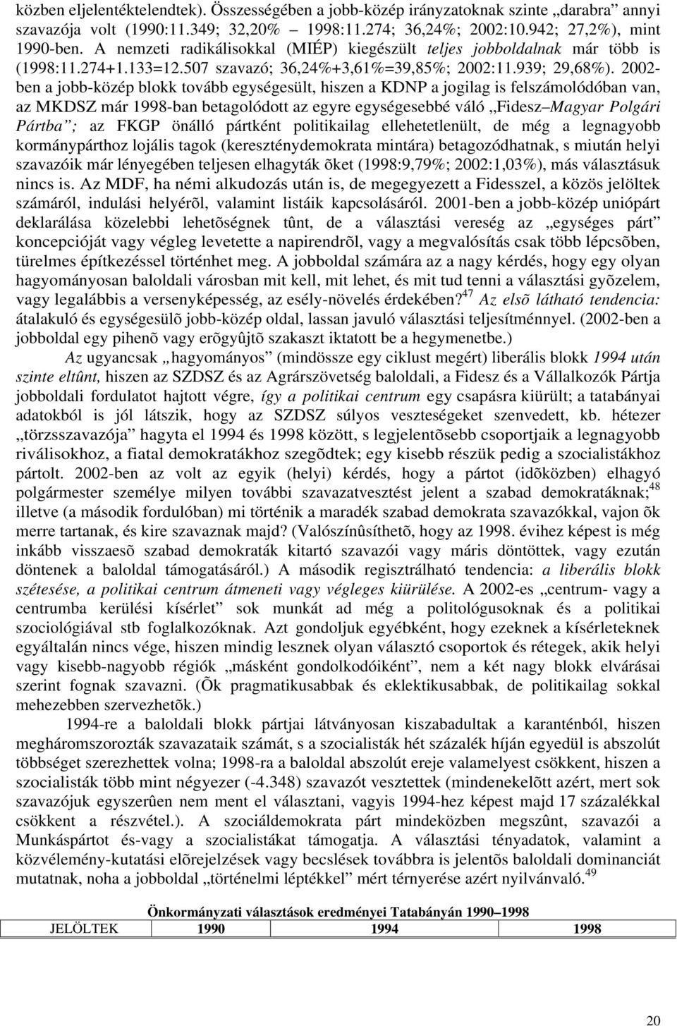 2002- ben a jobb-közép blokk tovább egységesült, hiszen a KDNP a jogilag is felszámolódóban van, az MKDSZ már 1998-ban betagolódott az egyre egységesebbé váló Fidesz Magyar Polgári Pártba ; az FKGP