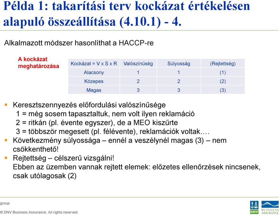 3 3 (3) Keresztszennyezés előfordulási valószínűsége 1 = még sosem tapasztaltuk, nem volt ilyen reklamáció 2 = ritkán (pl.