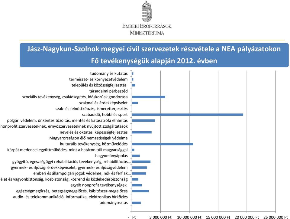 katasztrófa elhárítás nonprofit szervezeteknek, ernyőszervezeteknek nyújtott szolgáltatások nevelés és oktatás, képességfejlesztés Magyarországon élő nemzetiségek védelme kulturális tevékenység,