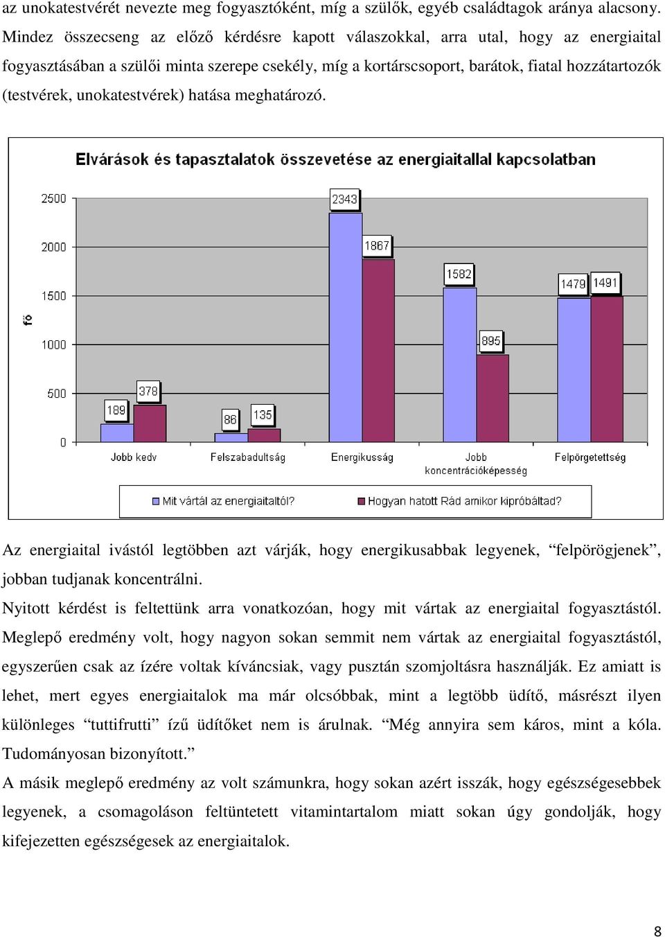 unokatestvérek) hatása meghatározó. Az energiaital ivástól legtöbben azt várják, hogy energikusabbak legyenek, felpörögjenek, jobban tudjanak koncentrálni.