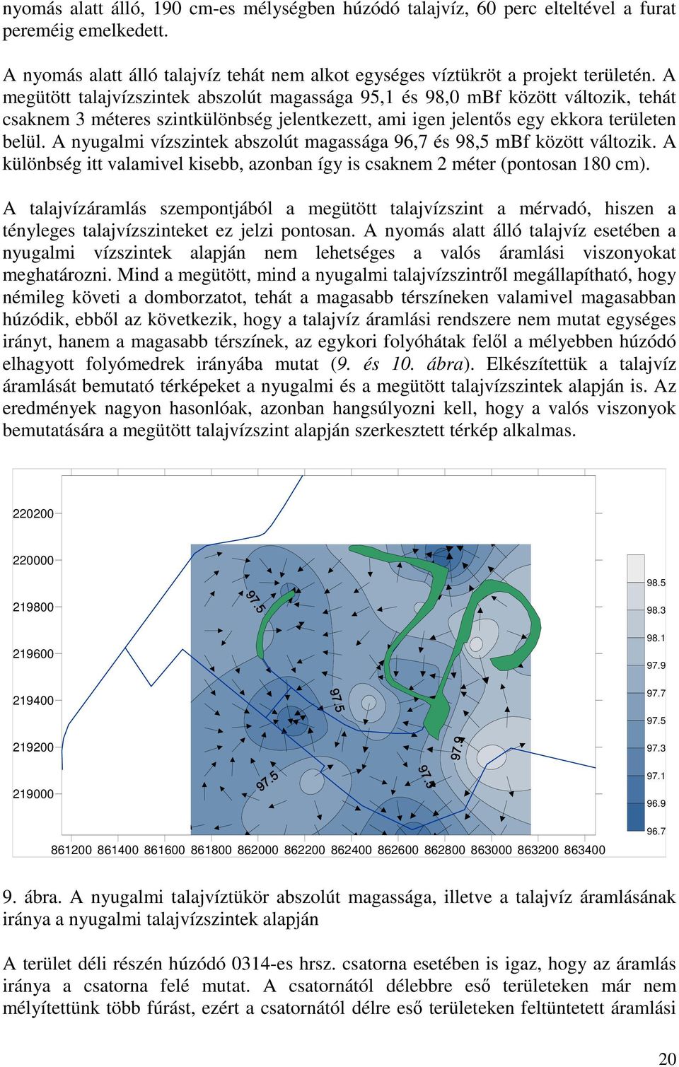 A nyugalmi vízszintek abszolút magassága 96,7 és 98,5 mbf között változik. A különbség itt valamivel kisebb, azonban így is csaknem 2 méter (pontosan 180 cm).