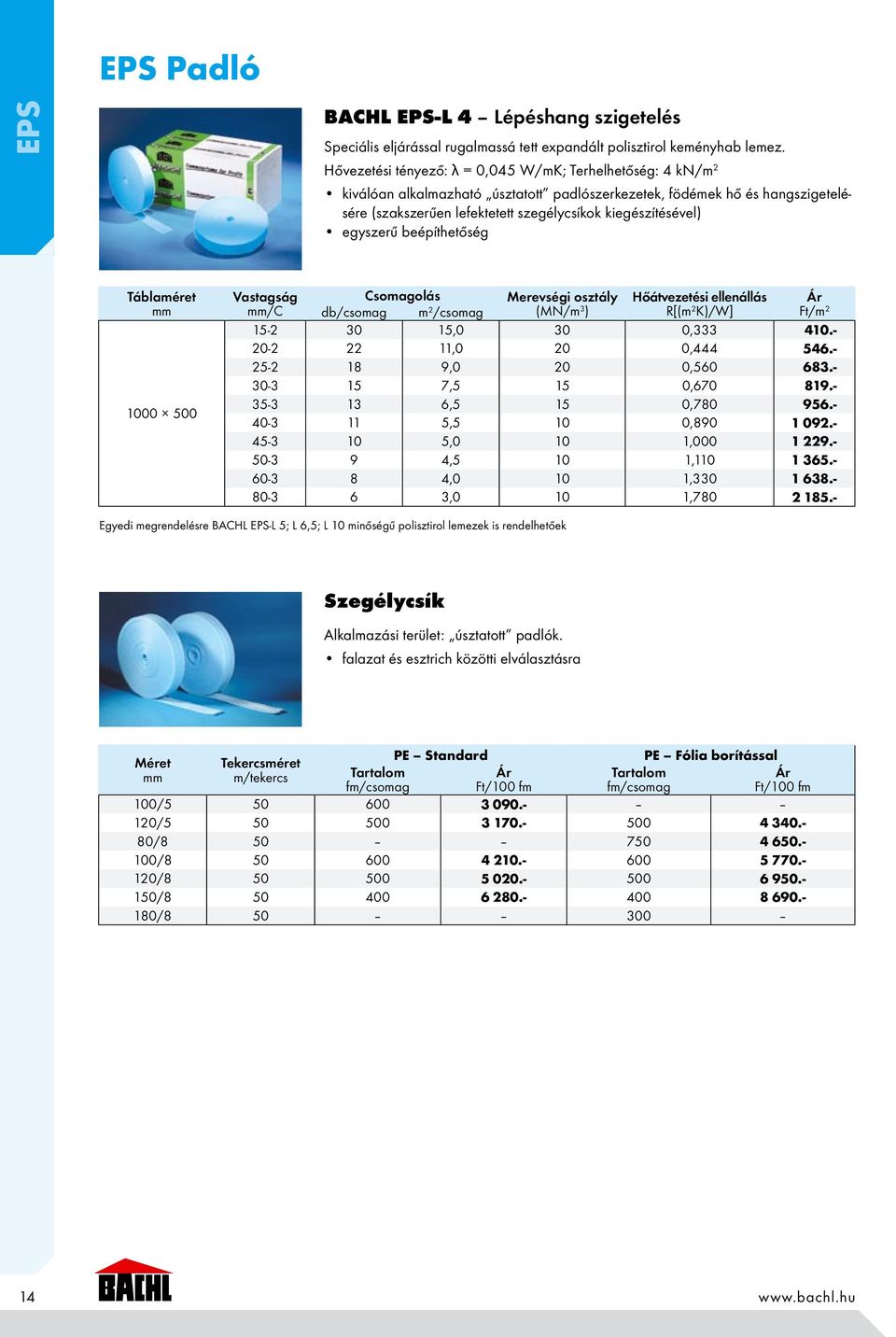 egyszerű beépíthetőség 1000 500 Csomagolás Merevségi osztály Hőátvezetési ellenállás /C db/csomag m 2 /csomag (MN/m 3 ) 15-2 30 15,0 30 0,333 410.- 20-2 22 11,0 20 0,444 546.