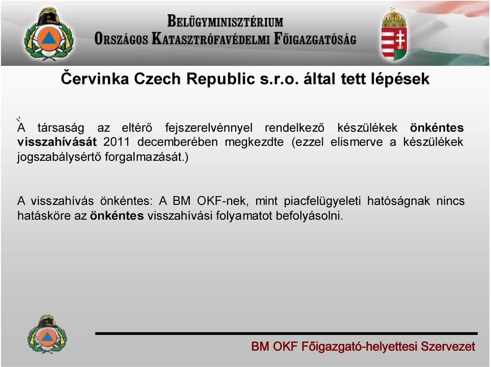 visszahívását 2011 decemberében megkezdte (ezzel elismerve a készülékek jogszabálysértő