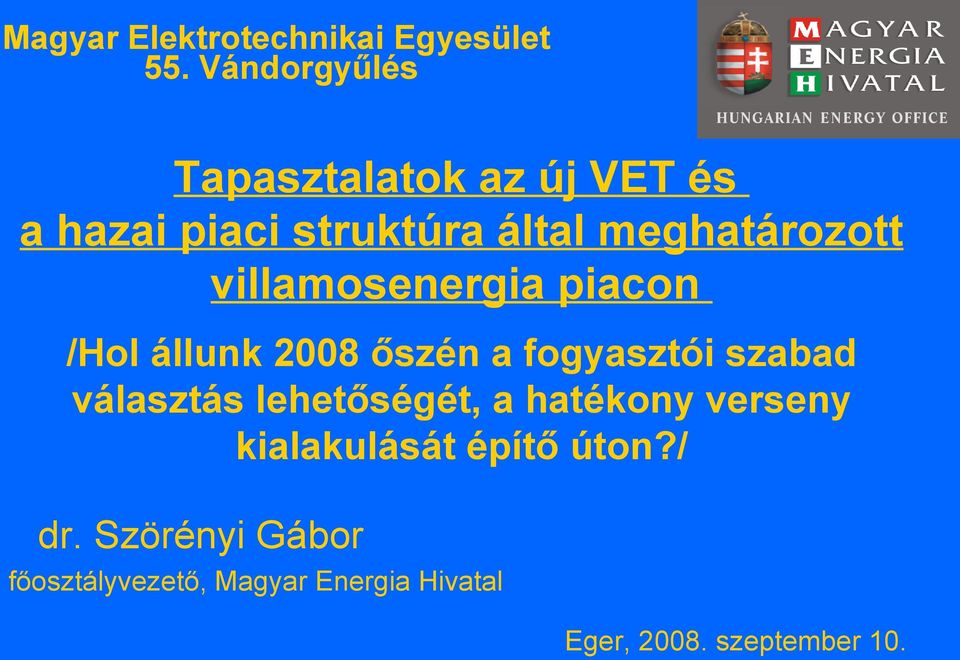 villamosenergia piacon /Hol állunk 2008 őszén a fogyasztói szabad választás