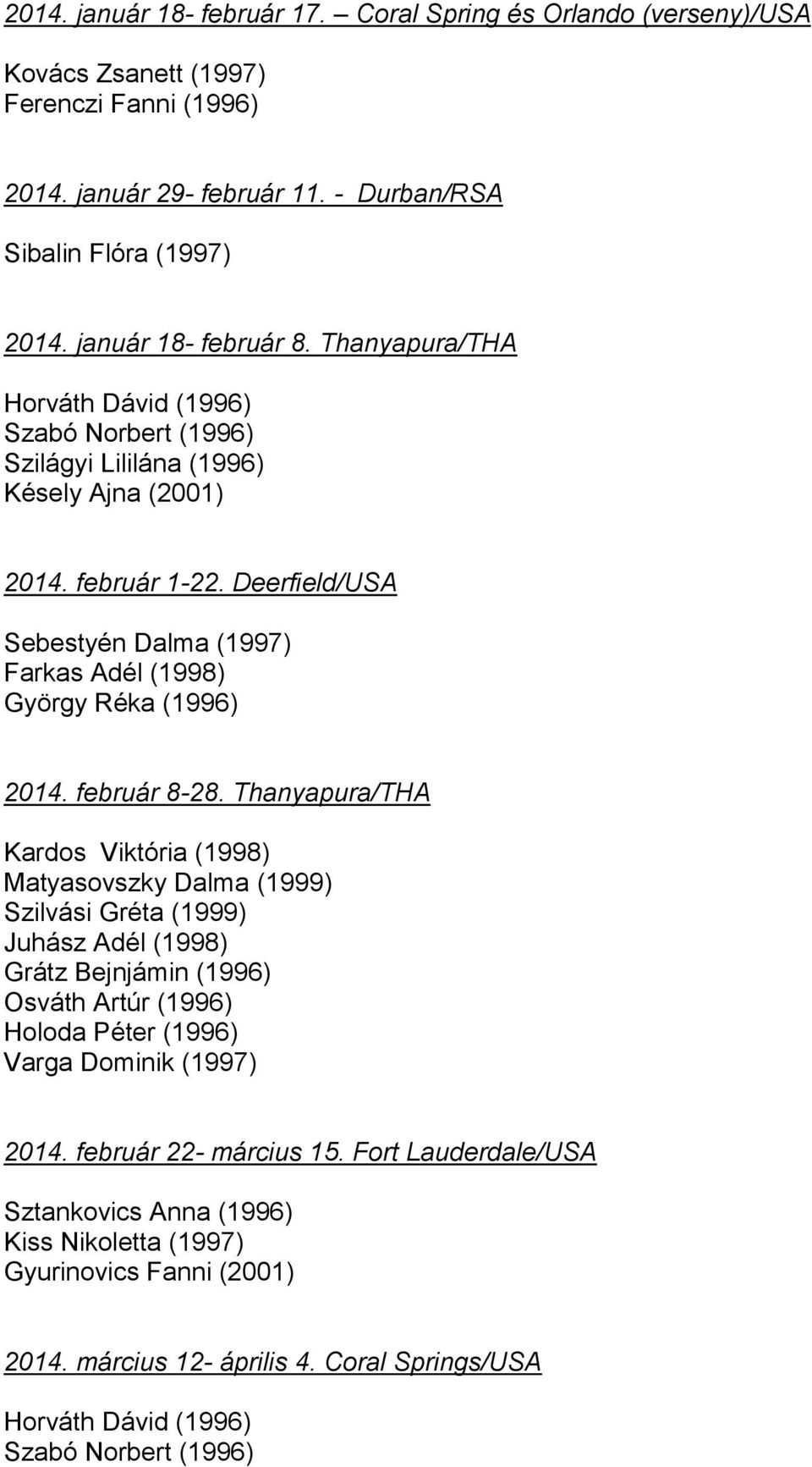 Deerfield/USA Sebestyén Dalma (1997) Farkas Adél (1998) György Réka (1996) 2014. február 8-28.