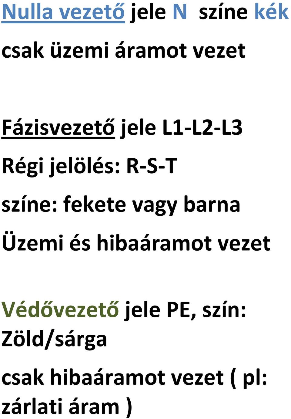 fekete vagy barna Üzemi és hibaáramot vezet Védővezető