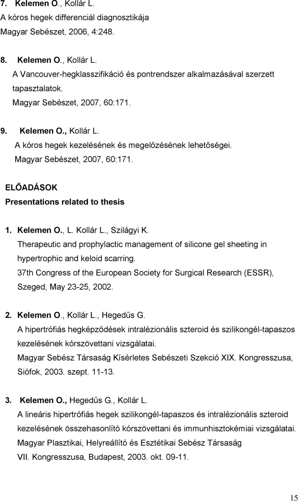 Kollár L., Szilágyi K. Therapeutic and prophylactic management of silicone gel sheeting in hypertrophic and keloid scarring.