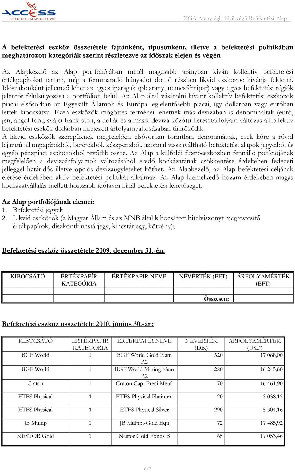 Időszakonként jellemző lehet az egyes iparágak (pl: arany, nemesfémipar) vagy egyes befektetési régiók jelentős felülsúlyozása a portfólión belül.