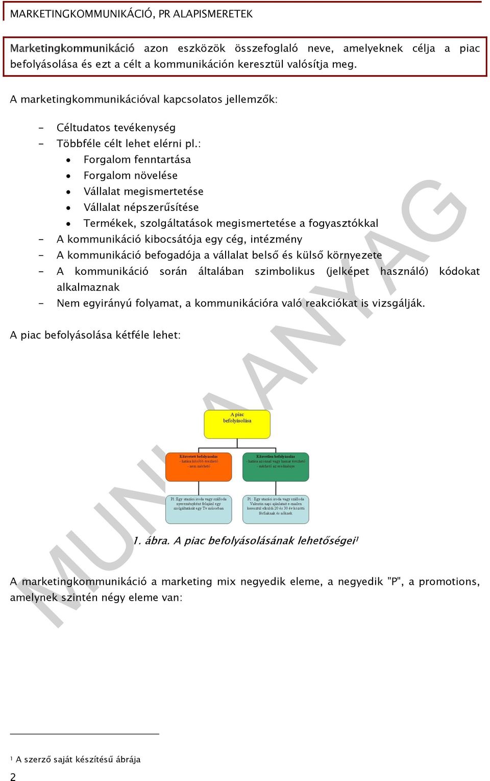 : Forgalom fenntartása Forgalom növelése Vállalat megismertetése Vállalat népszerűsítése Termékek, szolgáltatások megismertetése a fogyasztókkal - A kommunikáció kibocsátója egy cég, intézmény - A