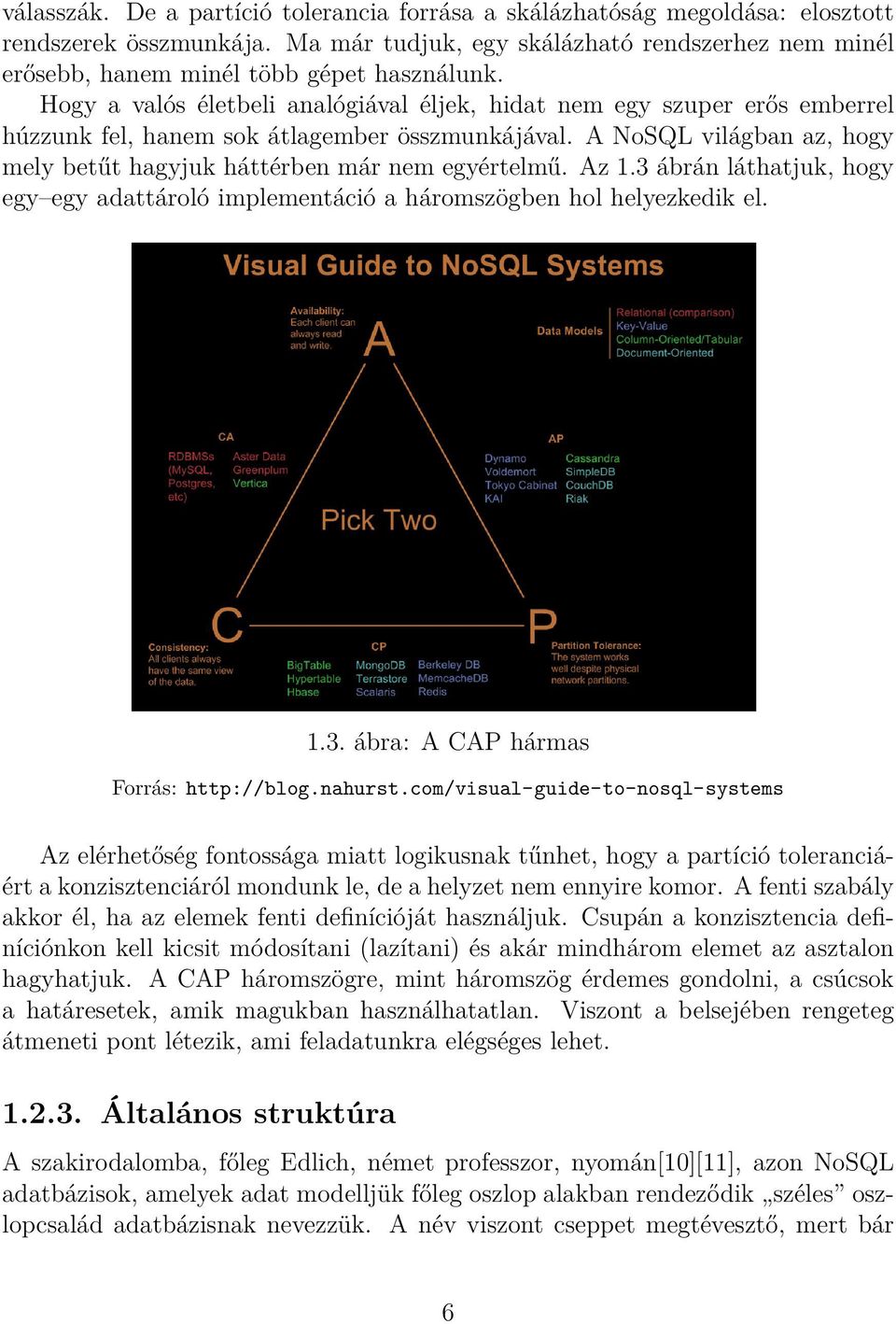 Az 1.3 ábrán láthatjuk, hogy egy egy adattároló implementáció a háromszögben hol helyezkedik el. 1.3. ábra: A CAP hármas Forrás: http://blog.nahurst.