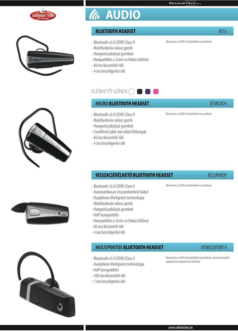 használható MICRO BLUETOOTH HEADSET - Bluetooth v2.