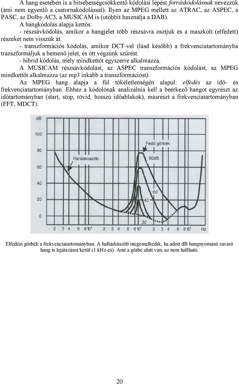 A hangkódolás alapja kettős: - részsávkódolás, amikor a hangjelet több részsávra osztjuk és a maszkolt (elfedett) részeket nem visszük át.