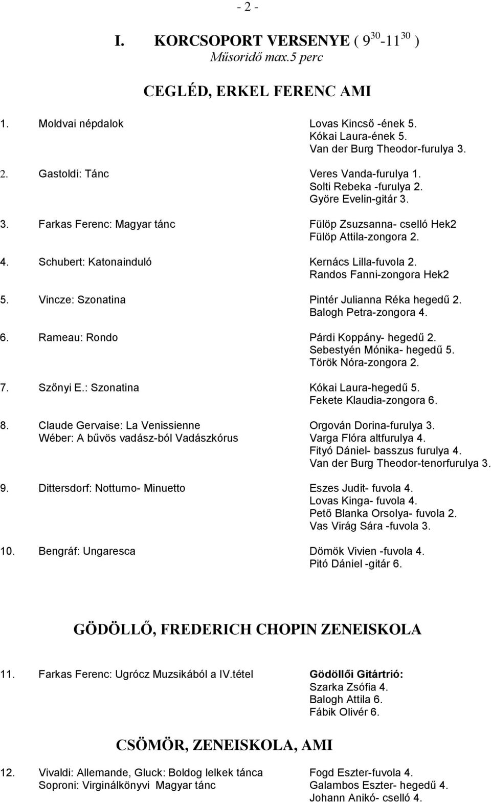 Randos Fanni-zongora Hek2 5. Vincze: Szonatina Pintér Julianna Réka hegedű 2. Balogh Petra-zongora 4. 6. Rameau: Rondo Párdi Koppány- hegedű 2. Sebestyén Mónika- hegedű 5. Török Nóra-zongora 2. 7.