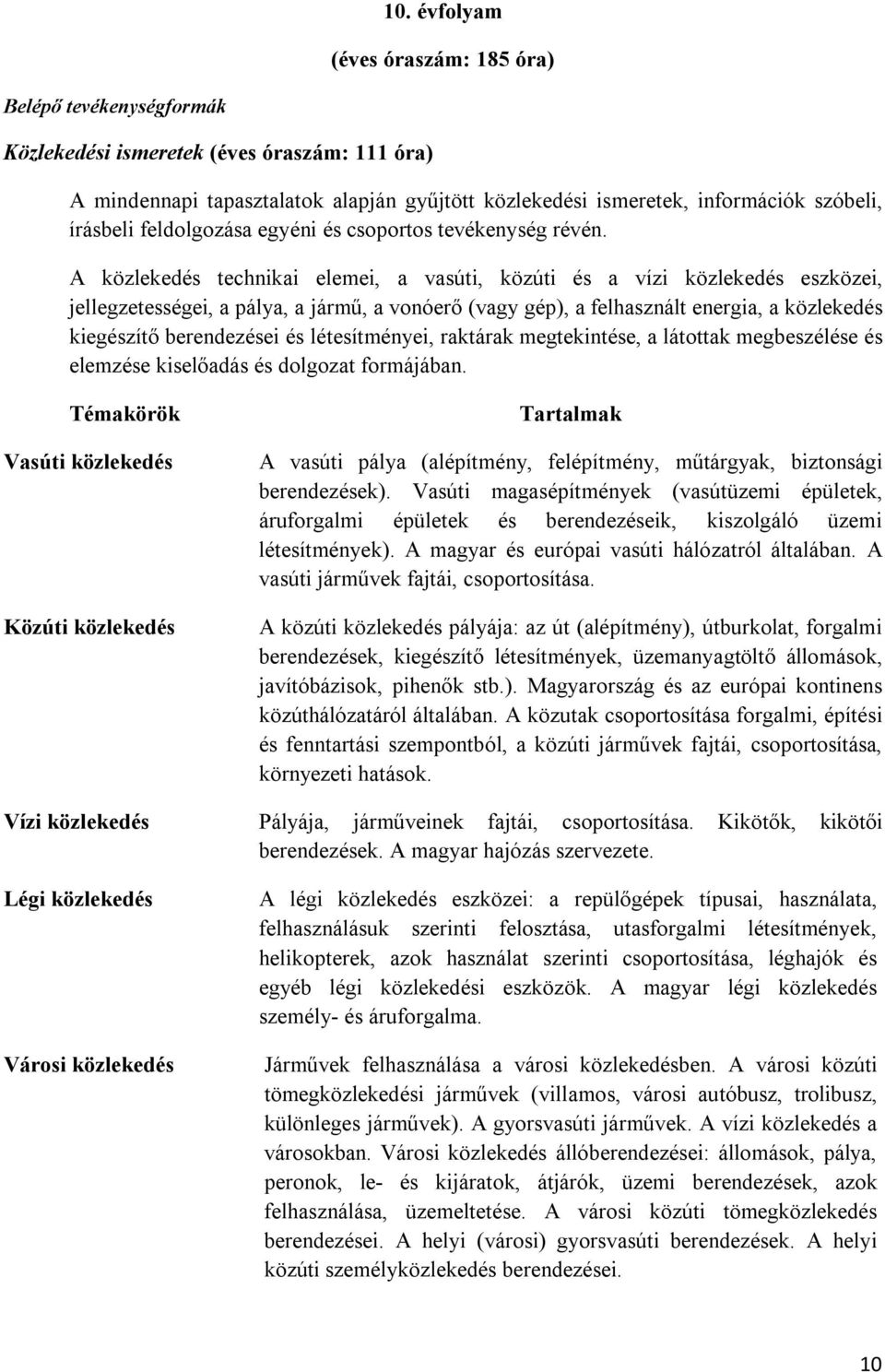 A közlekedés technikai elemei, a vasúti, közúti és a vízi közlekedés eszközei, jellegzetességei, a pálya, a jármű, a vonóerő (vagy gép), a felhasznált energia, a közlekedés kiegészítő berendezései és