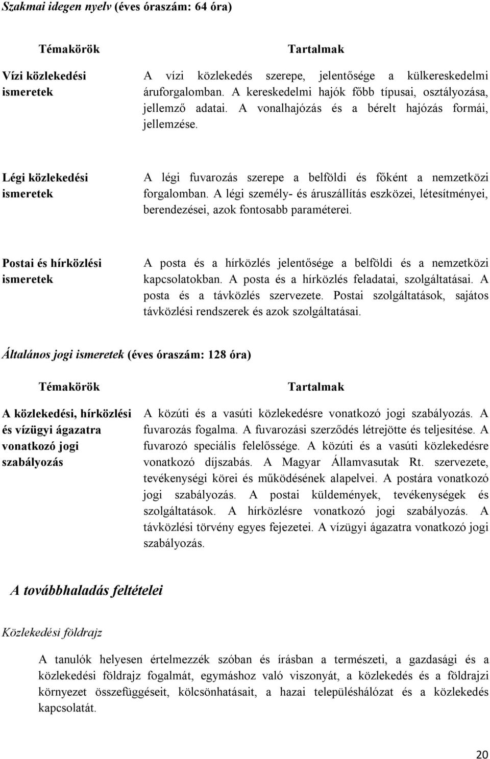 Légi közlekedési ismeretek A légi fuvarozás szerepe a belföldi és főként a nemzetközi forgalomban. A légi személy- és áruszállítás eszközei, létesítményei, berendezései, azok fontosabb paraméterei.