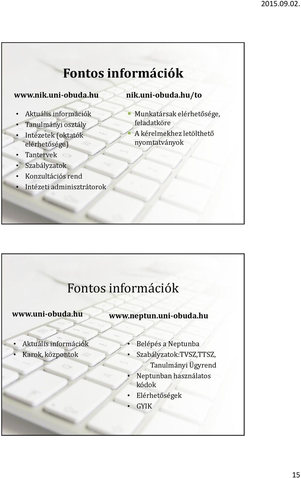 Intézeti adminisztrátorok nik.uni-obuda.
