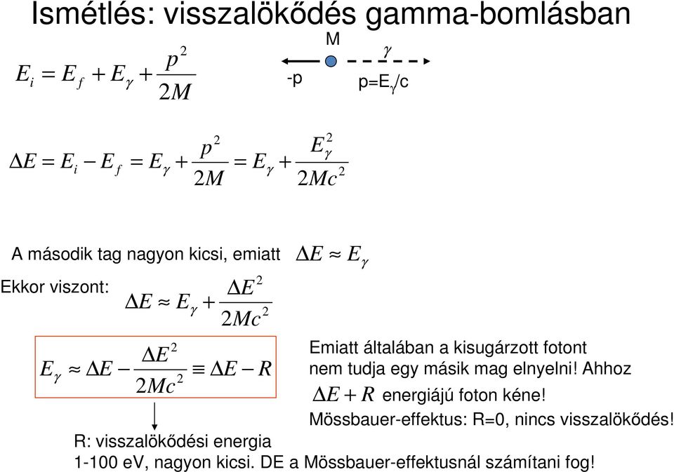 kisugárzott fotont nem tudja egy másik mag elnyelni! Ahhoz E + R energiájú foton kéne!