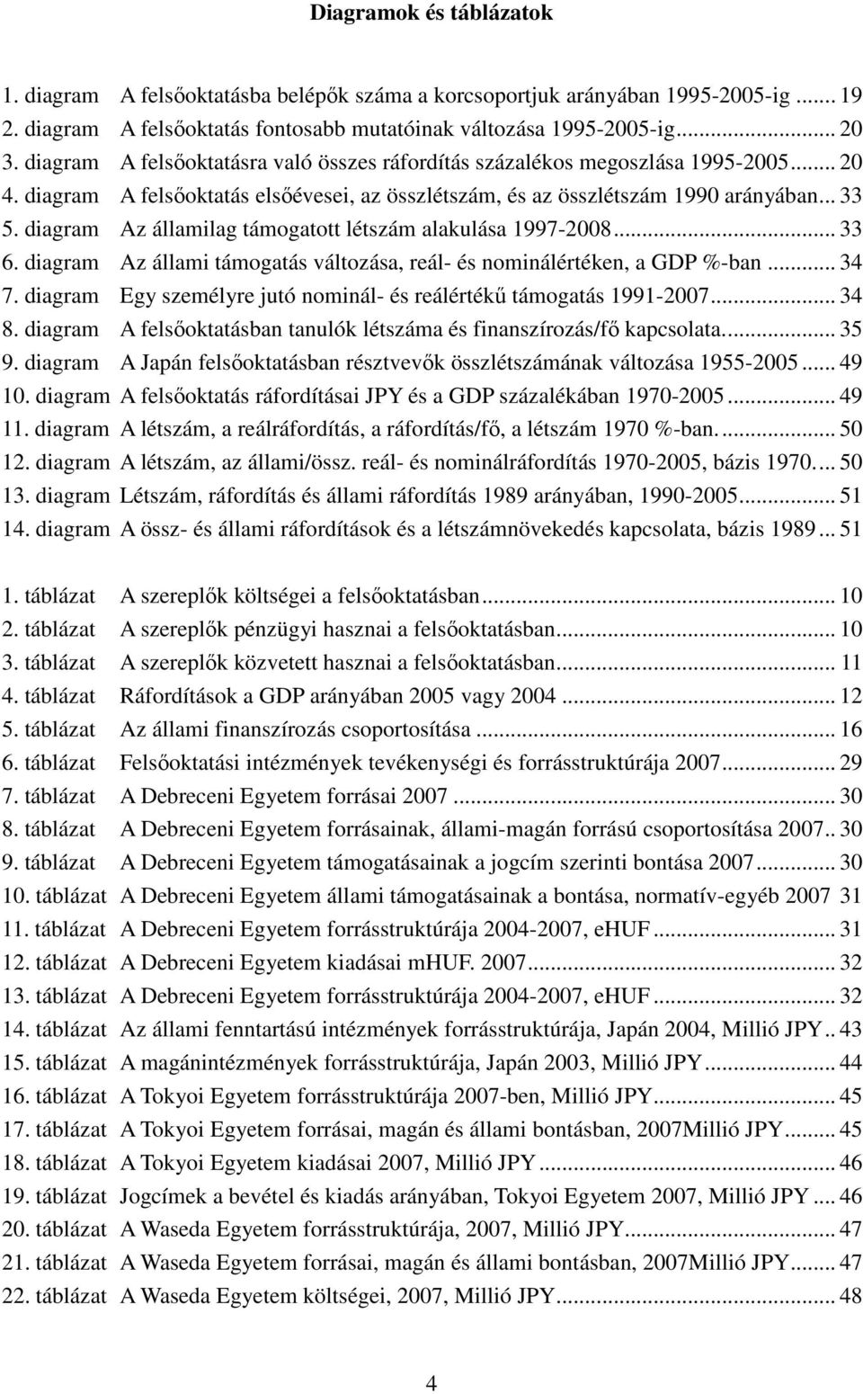 diagram Az államilag támogatott létszám alakulása 1997-2008... 33 6. diagram Az állami támogatás változása, reál- és nominálértéken, a GDP %-ban... 34 7.