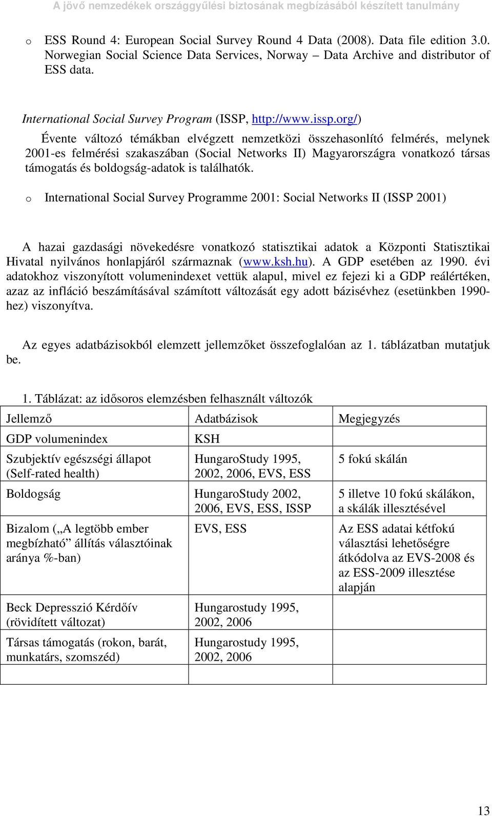 org/) Évente változó témákban elvégzett nemzetközi összehasonlító felmérés, melynek 2001-es felmérési szakaszában (Social Networks II) Magyarországra vonatkozó társas támogatás és boldogság-adatok is