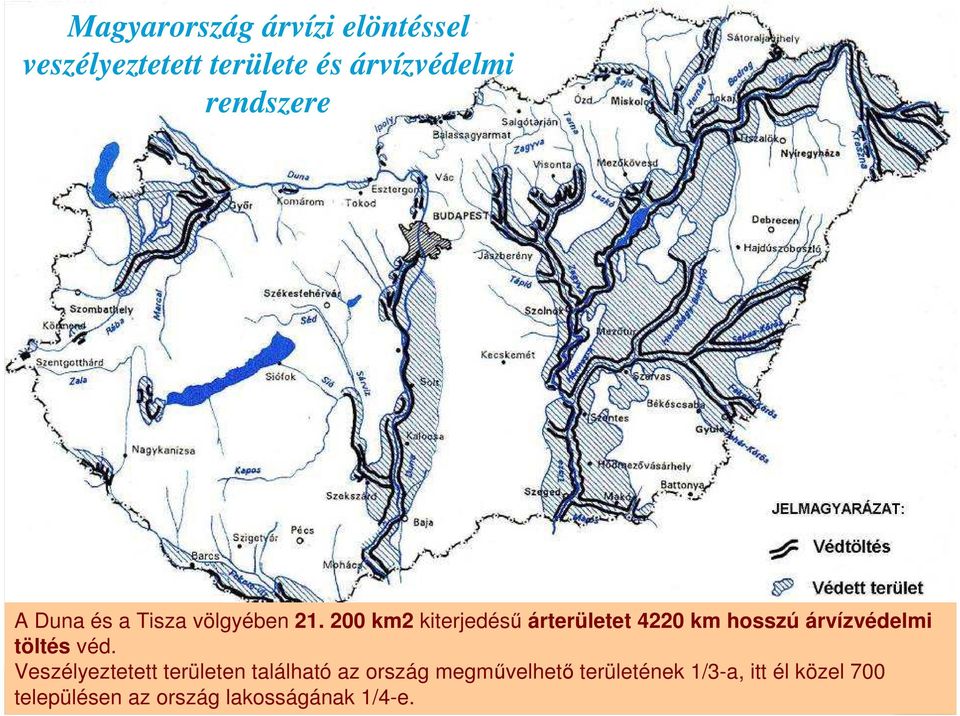 200 km2 kiterjedésű árterületet 4220 km hosszú árvízvédelmi töltés véd.