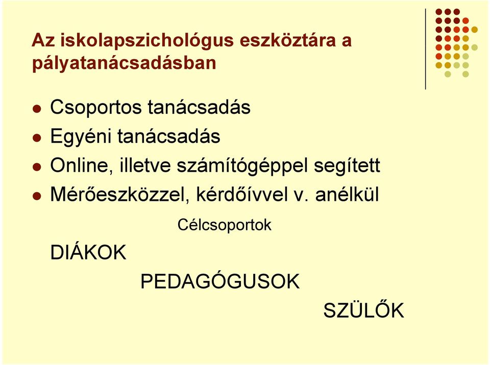 tanácsadás Online, illetve számítógéppel segített