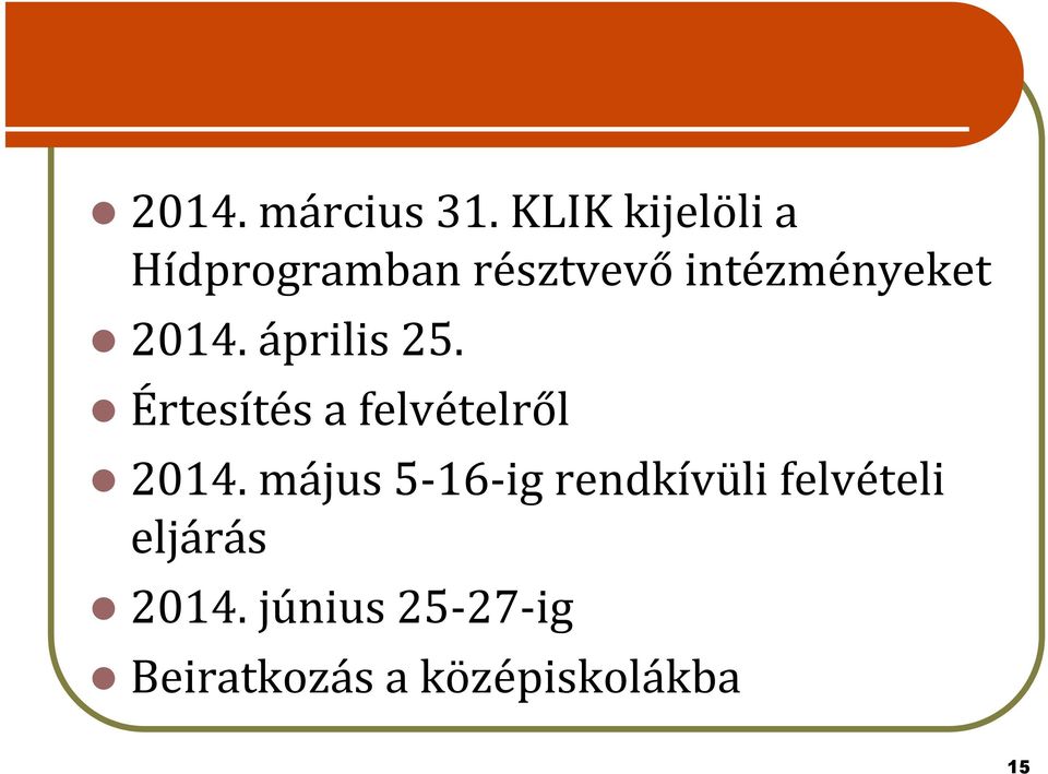 2014. április 25. Értesítés a felvételről l 2014.