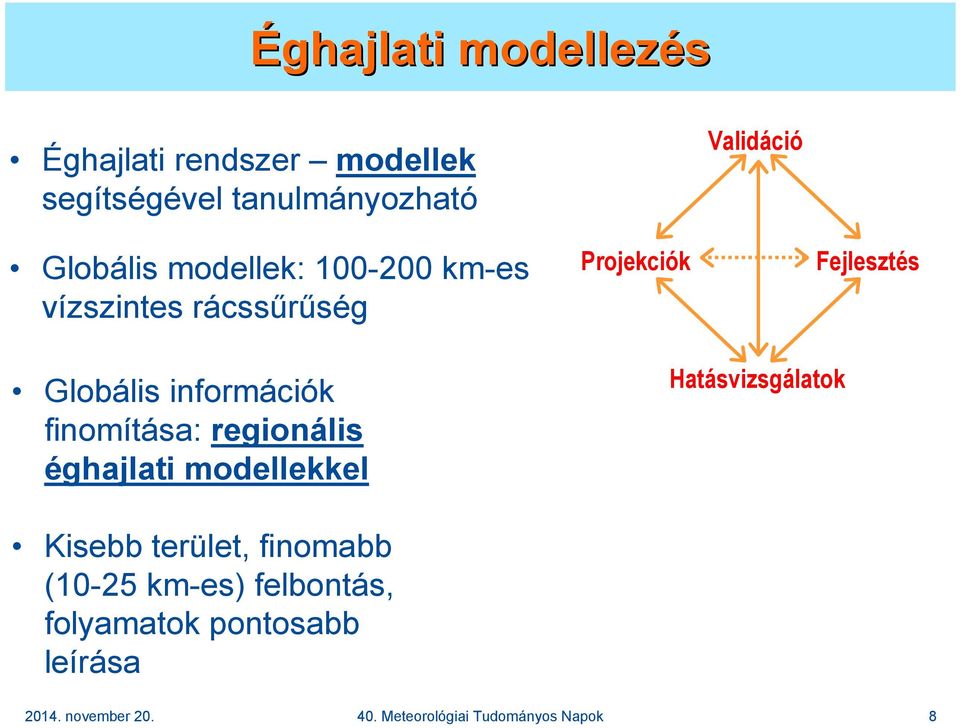 információk finomítása: regionális éghajlati modellekkel Hatásvizsgálatok Kisebb terület,