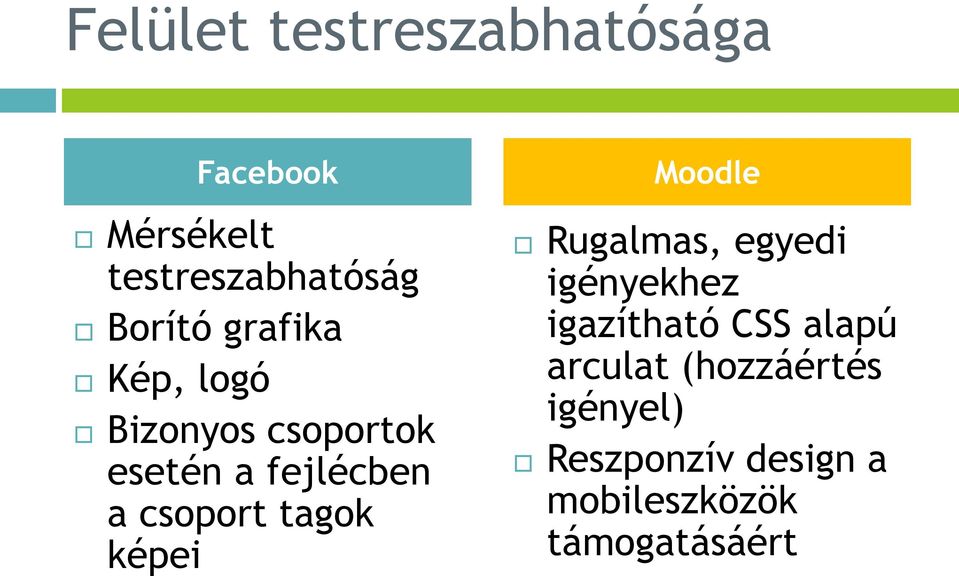 tagok képei Moodle Rugalmas, egyedi igényekhez igazítható CSS alapú