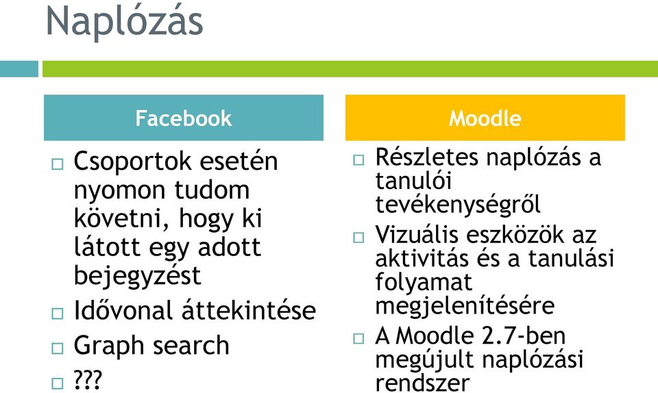 ?? Moodle Részletes naplózás a tanulói tevékenységről Vizuális eszközök