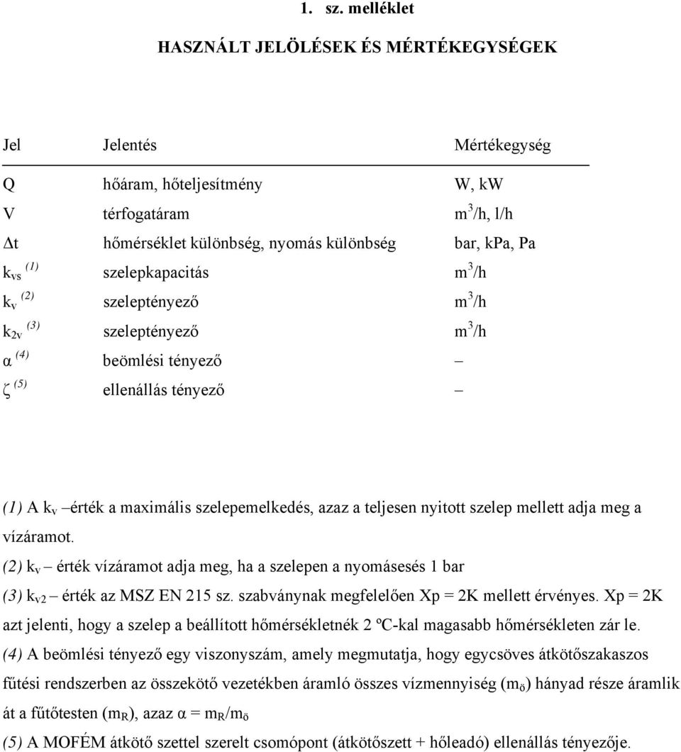 szelepkapacitás m 3 /h k (2) v szeleptényező m 3 /h k (3) 2v szeleptényező m 3 /h α (4) beömlési tényező ζ (5) ellenállás tényező (1) A k v érték a maximális szelepemelkedés, azaz a teljesen nyitott