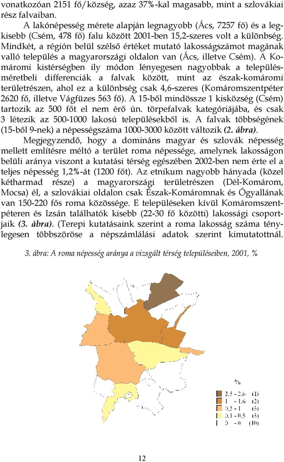 Mindkét, a régión belül szélső értéket mutató lakosságszámot magának valló település a magyarországi oldalon van (Ács, illetve Csém).