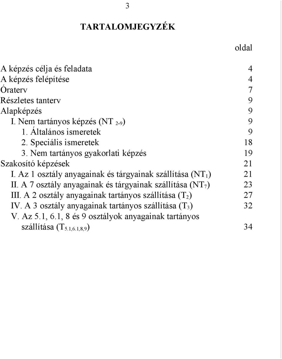 Az 1 osztály anyagainak és tárgyainak szállítása (NT 1 ) 21 II. A 7 osztály anyagainak és tárgyainak szállítása (NT 7 ) 23 III.