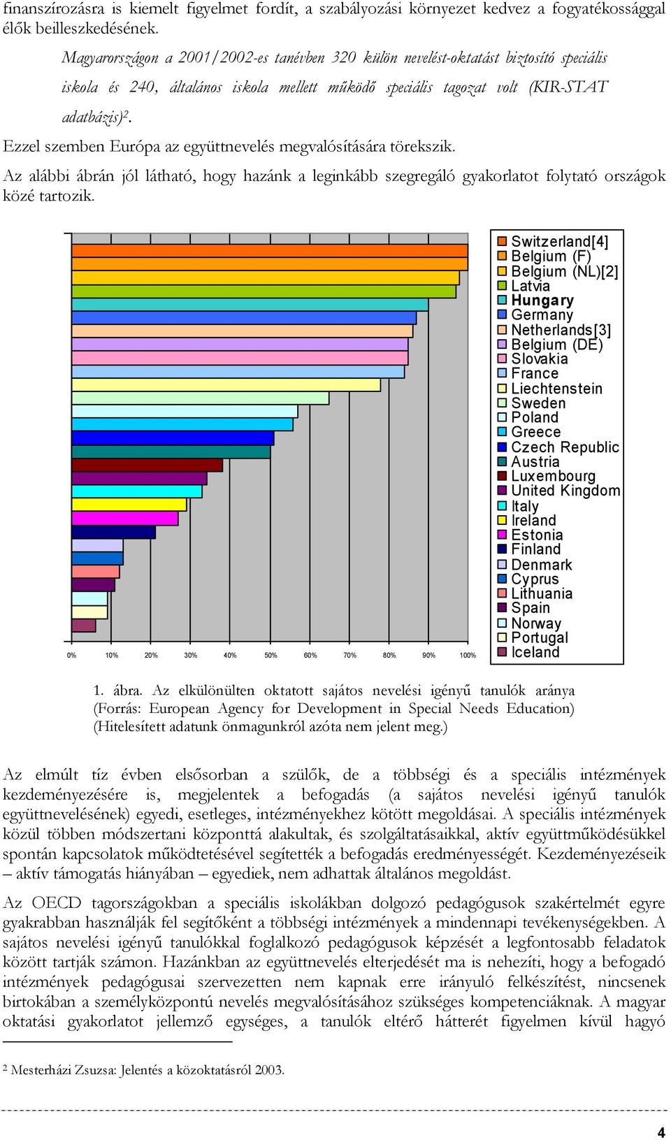 Ezzel szemben Európa az együttnevelés megvalósítására törekszik. Az alábbi ábrán jól látható, hogy hazánk a leginkább szegregáló gyakorlatot folytató országok közé tartozik.