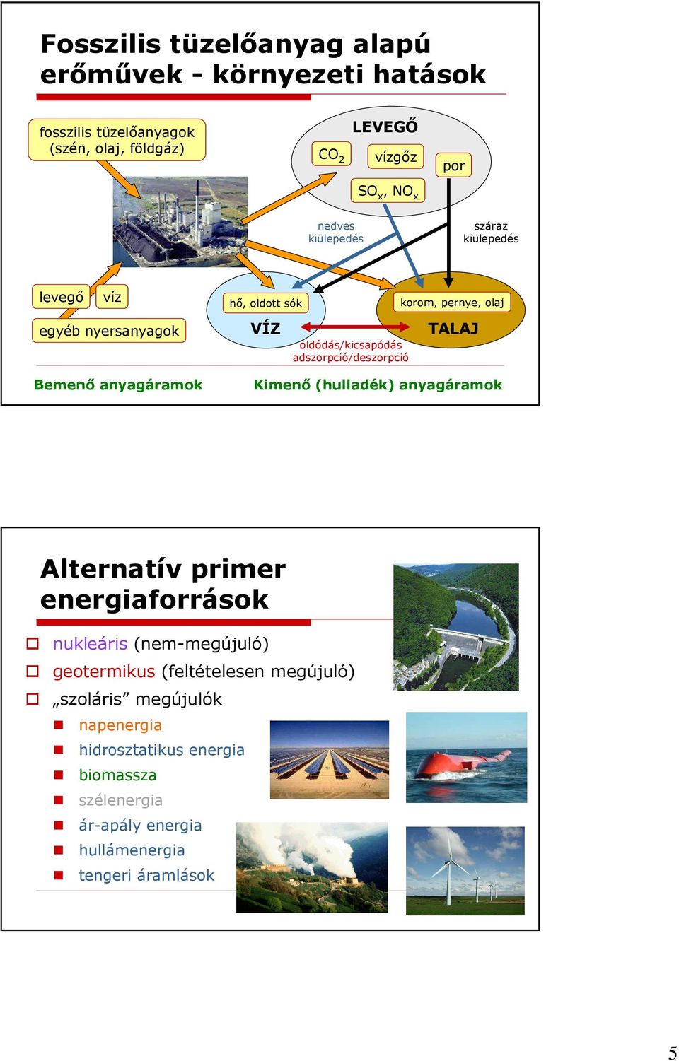 adszorpció/deszorpció korom, pernye, olaj TALAJ Kimenı (hulladék) anyagáramok Alternatív primer energiaforrások nukleáris (nem-megújuló)