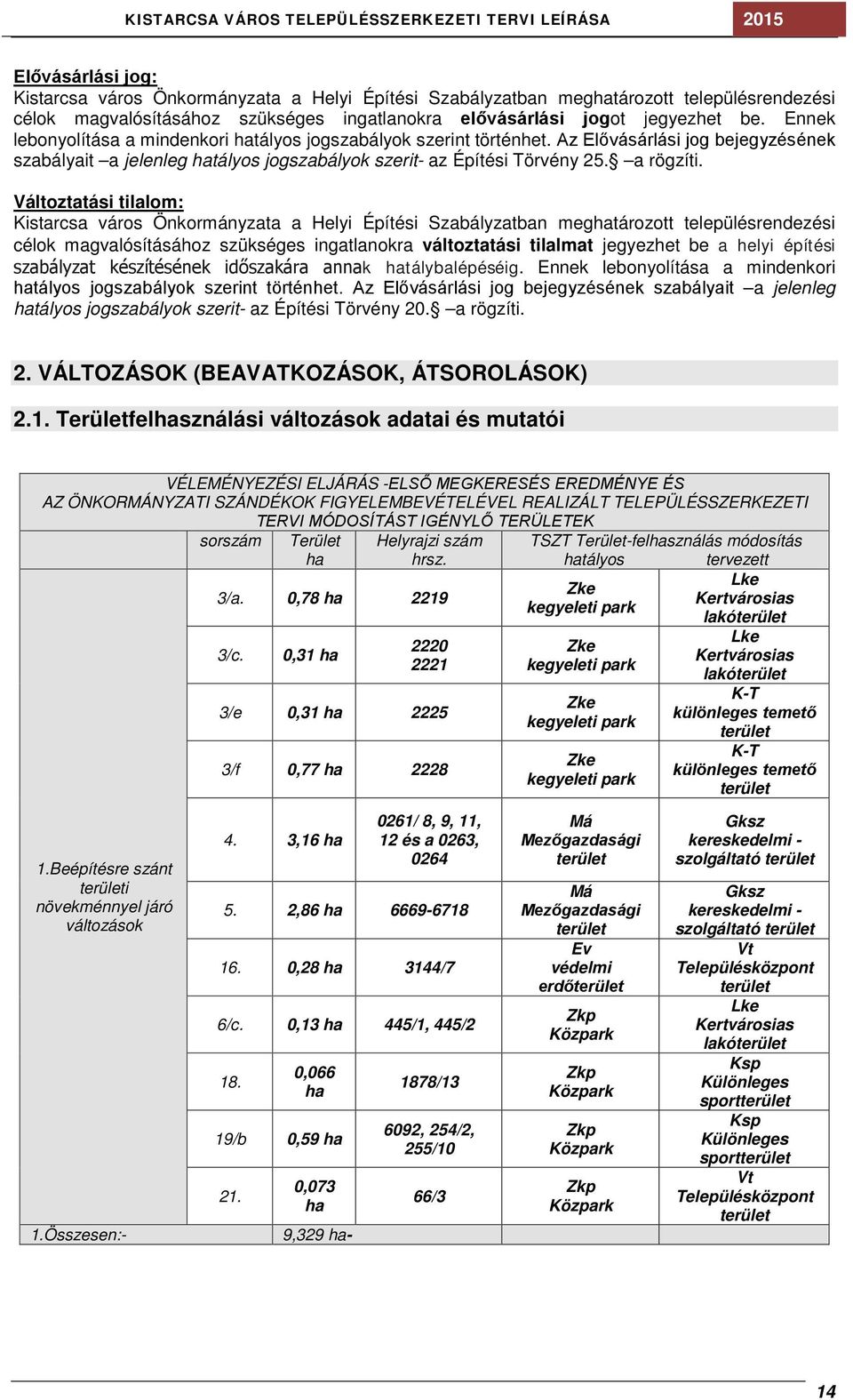 Változtatási tilalom: Kistarcsa város Önkormányzata a Helyi Építési Szabályzatban meghatározott településrendezési célok magvalósításához szükséges ingatlanokra változtatási tilalmat jegyezhet be a