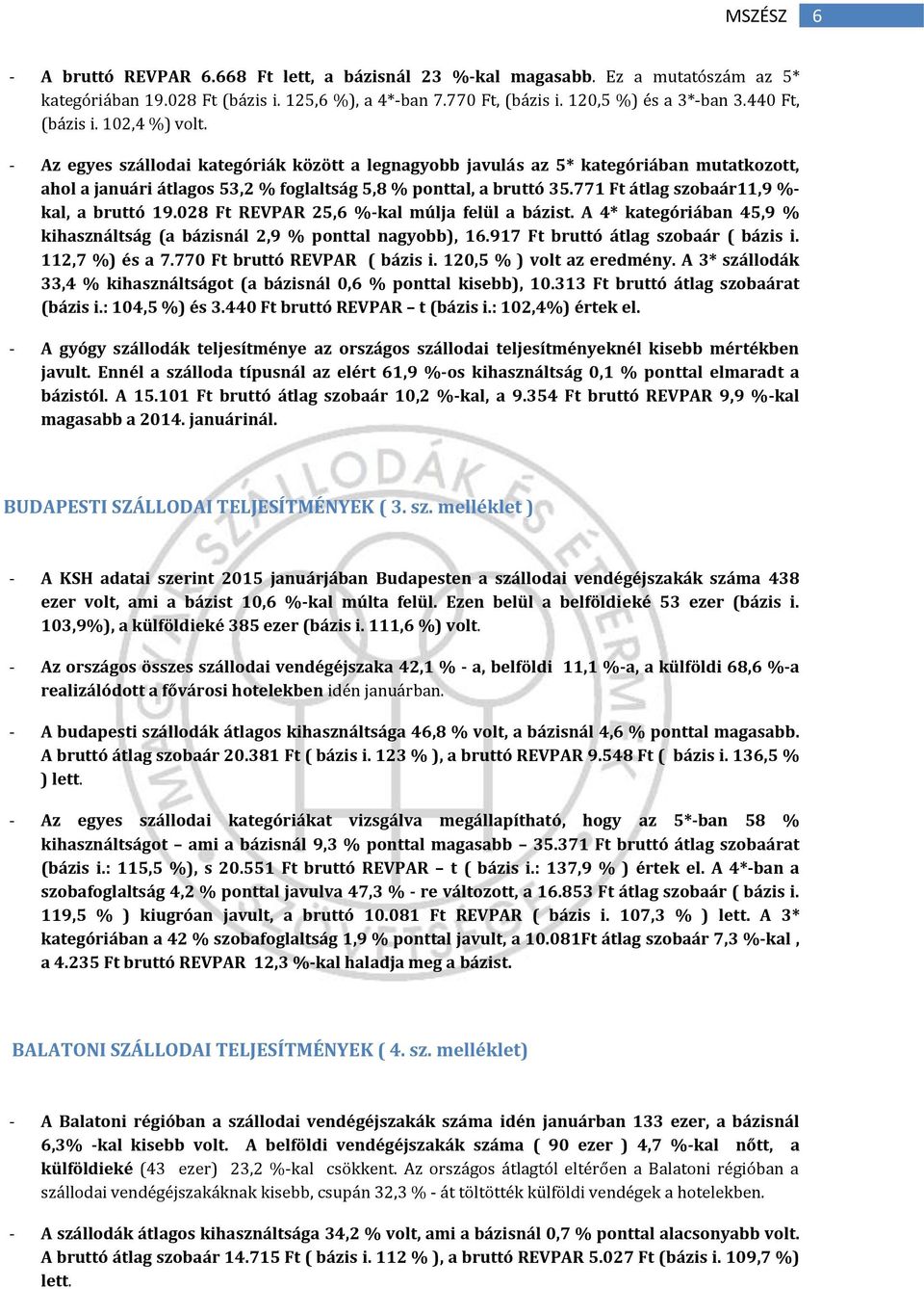 771 Ft átlag szobaár11,9 %- kal, a bruttó 19.028 Ft REVPAR 25,6 %-kal múlja felül a bázist. A 4* kategóriában 45,9 % kihasználtság (a bázisnál 2,9 % ponttal nagyobb), 16.