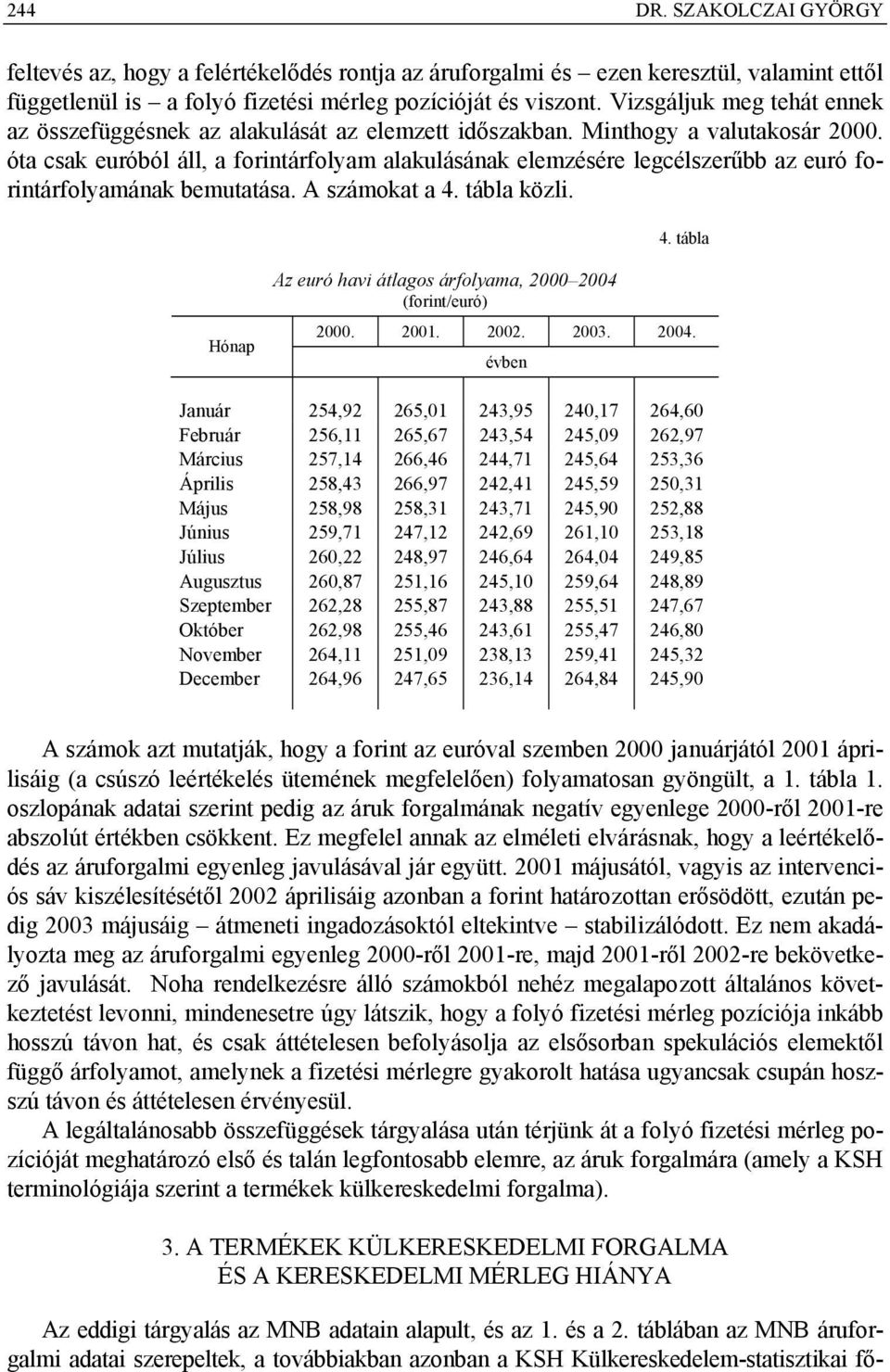 óta csak euróból áll, a forintárfolyam alakulásának elemzésére legcélszerűbb az euró forintárfolyamának bemutatása. A számokat a 4.