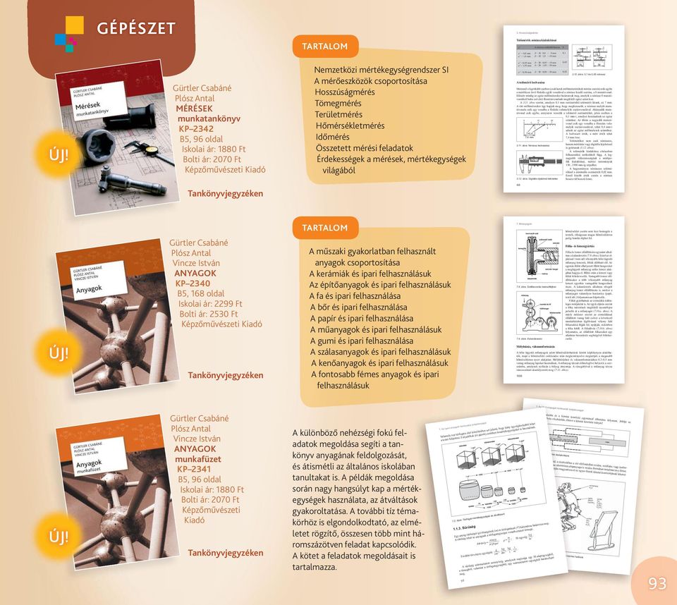 Gürtler Csabáné Plósz Antal MÉRÉSEK munkatankönyv KP 2342 B5, 96 oldal Iskolai ár: 1880 Ft Bolti ár: 2070 Ft Képzőművészeti Kiadó Nemzetközi mértékegység rendszer SI A mérőeszközök csoportosítása