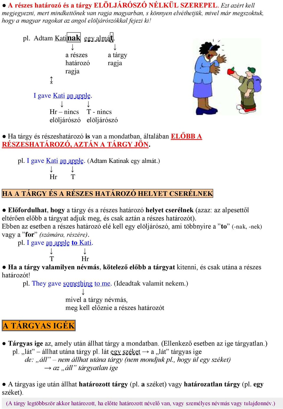 a részes a tárgy határozó ragja ragja I gave Kati an apple.