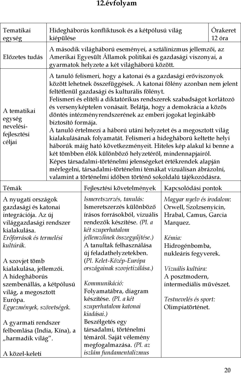 A tanuló felismeri, hogy a katonai és a gazdasági erőviszonyok között lehetnek összefüggések. A katonai fölény azonban nem jelent feltétlenül gazdasági és kulturális fölényt.