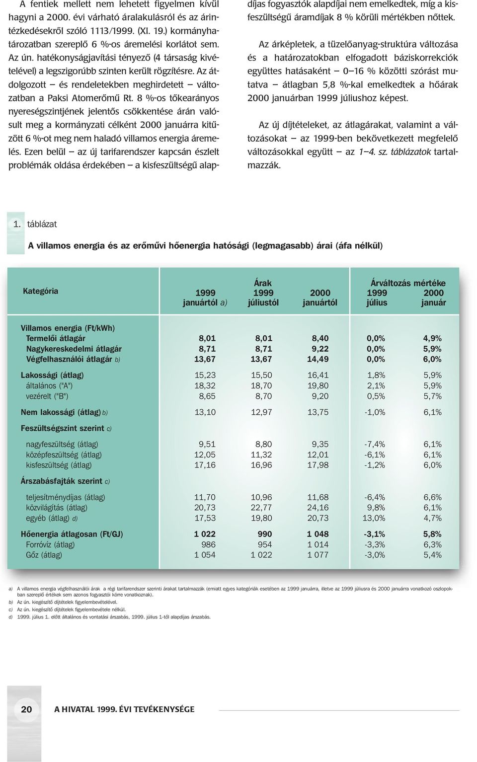 nyereségszintjének jelentôs csökkentése árán valósult meg a kormányzati célként 2000 januárra kitûzött 6 %-ot meg nem haladó villamos energia áremelés Ezen belül az új tarifarendszer kapcsán észlelt