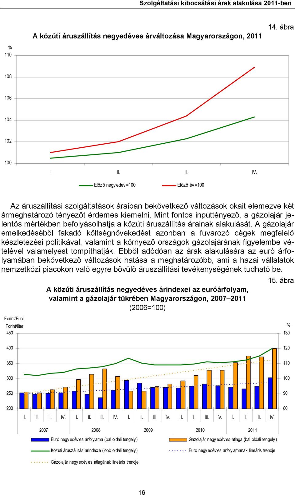 Mint fontos inputtényező, a gázolajár jelentős mértékben befolyásolhatja a közúti áruszállítás árainak alakulását.