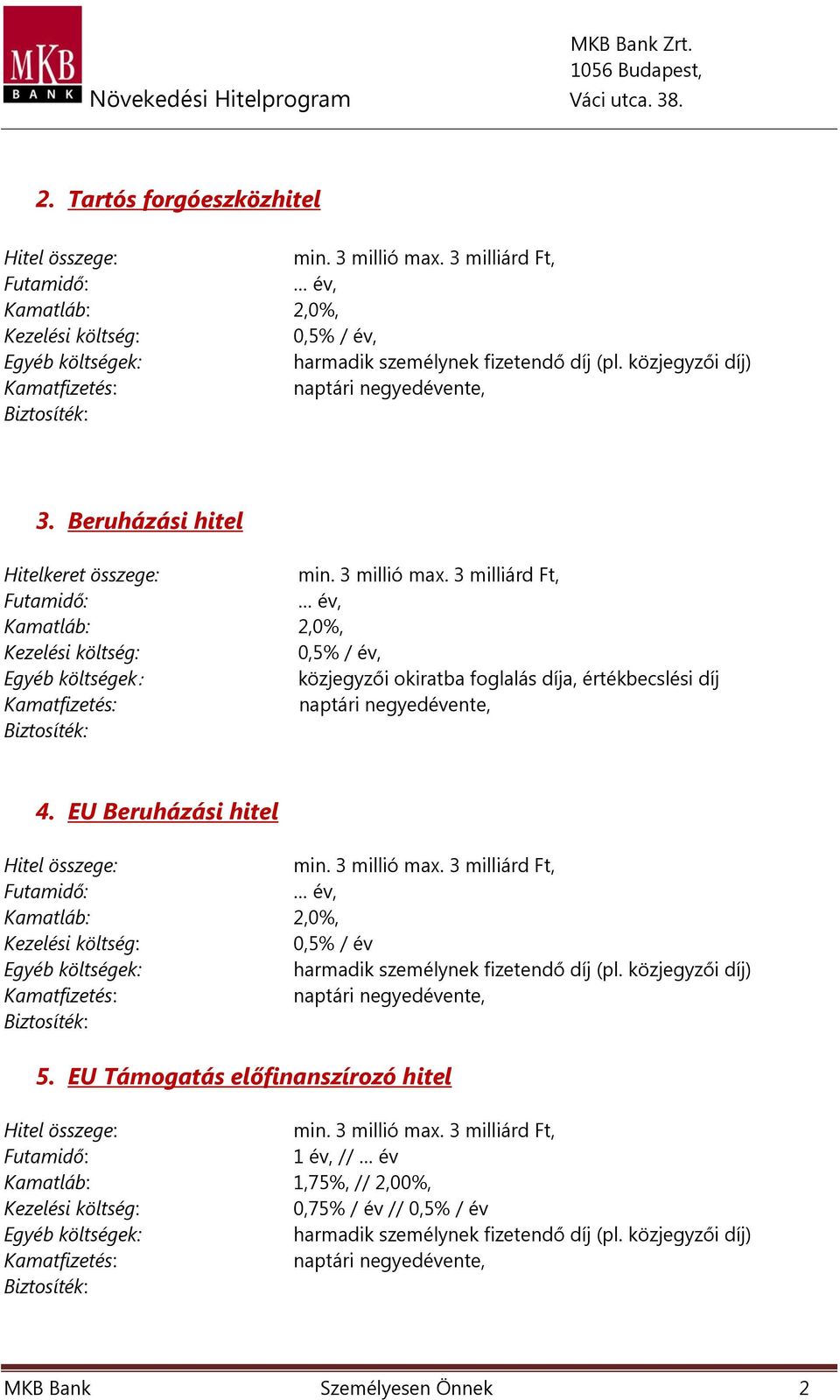 okiratba foglalás díja, értékbecslési díj 4. EU Beruházási hitel 5.