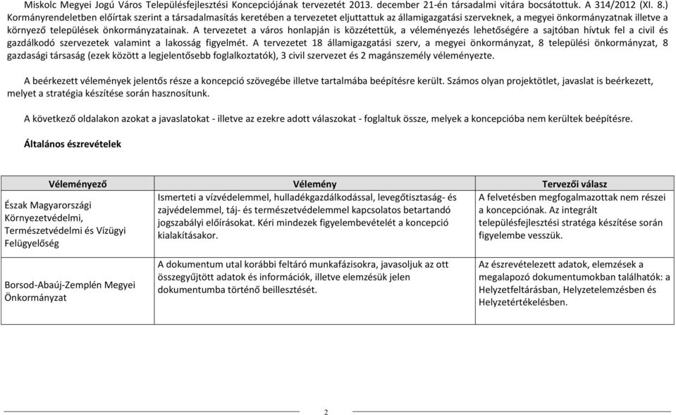 A tervezetet a város honlapján is közzétettük, a véleményezés lehetőségére a sajtóban hívtuk fel a civil és gazdálkodó szervezetek valamint a lakosság figyelmét.